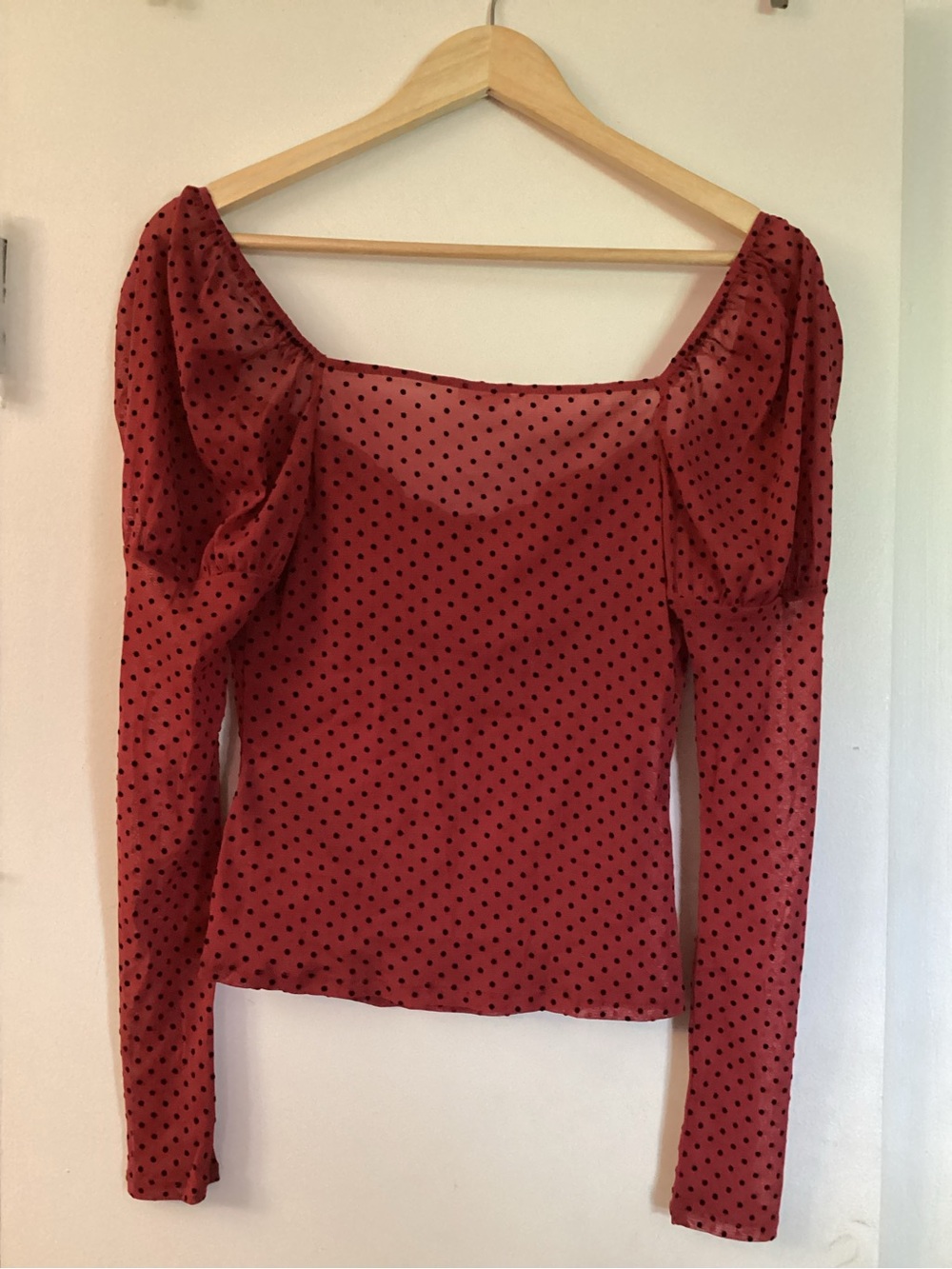 Kimchi Blue Red Polka Dot Puff-Sleeve Long Sleeve Top